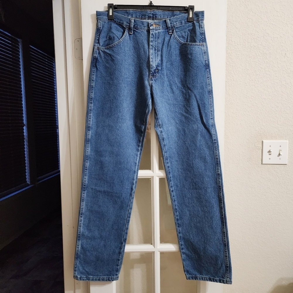 Rustler Men's Straight Leg Denim Jeans 34x34 Medium Blue Wash Workwear